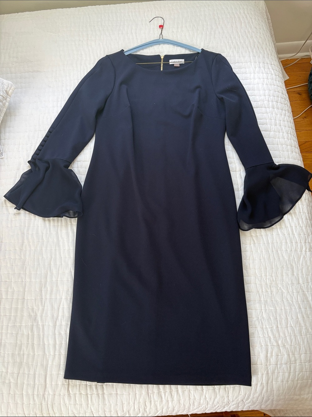 Calvin Klein Navy SheathDress with Flared Bell Sleeves - Picture 3 of 8